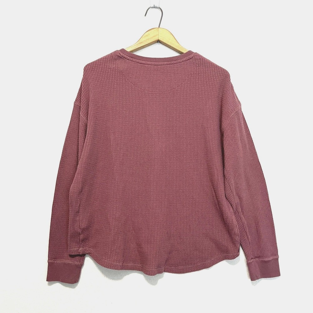 Roots Womens Waffle Knit Long Sleeve Top Dusty Rose Mauve Size Large Thermal - Picture 2 of 7